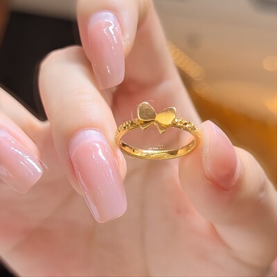 女士黄金色沙金鱼鳞碎冰冰蝴蝶结戒指时尚百搭爆闪食指戒指环现货