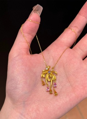 2025款女士浪漫白日焰火星如雨花项链时尚气质高级感铜镀金锁骨链