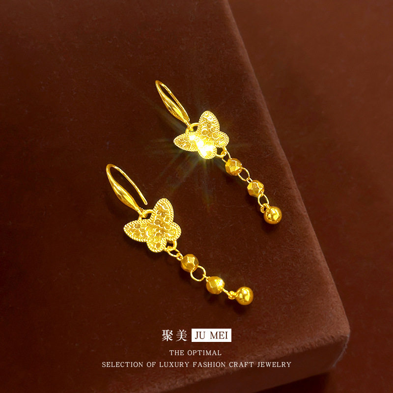 2026新女式设计感爆闪碎冰龙鳞漫舞蝴蝶耳钩耳订 沙金设计感耳环