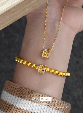 小众高级感设计沙金镶钻钻麦穗路路通女轻奢风珠古法项链手链