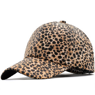 新款棒球帽pu皮材质豹纹欧美时尚男女歌手印花鸭舌遮阳钓鱼太阳帽