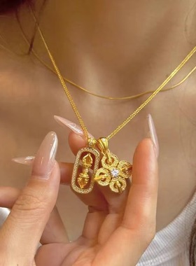 韦雪同款黄金色沙金十字金刚杵吊坠女降魔杵镶点钻项链送女友礼物