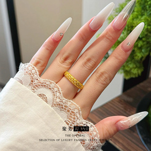 2026款金店老铺同款黄金色点钻宝钱纹指环沙金镶钻开口铜钱戒指女