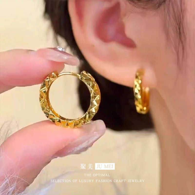 金色碎冰冰耳环女2025新款高级感轻奢女士精致沙金车花耳圈批耳扣