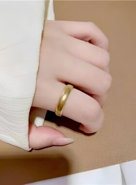 男女越南沙金素圈磨砂开口戒指古法宽面版泥鳅背时尚简约情侣指环