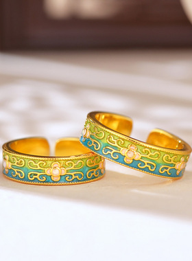 跨境热卖沙金珐琅戒指民族田园风气质高级宫廷风小众个性精致