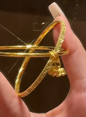 金店同款沙金铃兰花双环超闪碎碎冰手镯女温柔气质百搭手环手饰