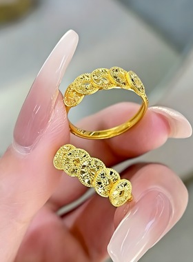 沙金爆闪五帝钱碎碎冰铜钱戒指女钱多多百搭食指戒活口可调节