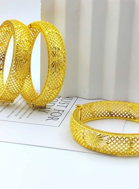 2025女款热销沙金手镯中东迪拜越南沙金卡扣孔雀开屏镂空夸张手环