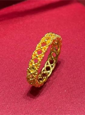 金店同款沙金镂空花丝戒指蕾丝金色素圈气质百搭指环送女友礼物