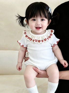 婴幼儿夏天爱心荷叶领包屁衣