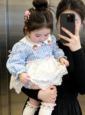 婴幼儿甜美格子刺绣裙摆包屁衣女童公主裙宝宝包屁裙哈衣Z1273