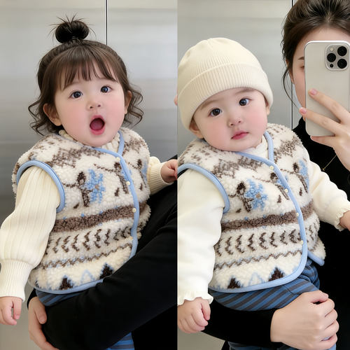 婴儿费尔岛加绒加厚马甲秋冬保暖