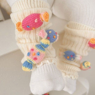 婴儿春秋新款 可爱卡通立体糖果袜套女宝宝彩色针织堆堆小腿套Z456