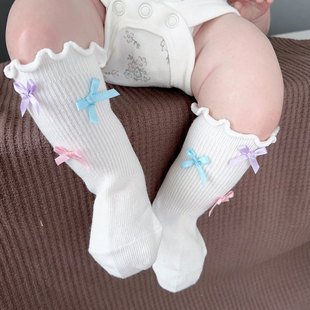 婴儿新款 袜子公主袜女宝宝蝴蝶结甜美春夏白色袜子Z410 春秋季