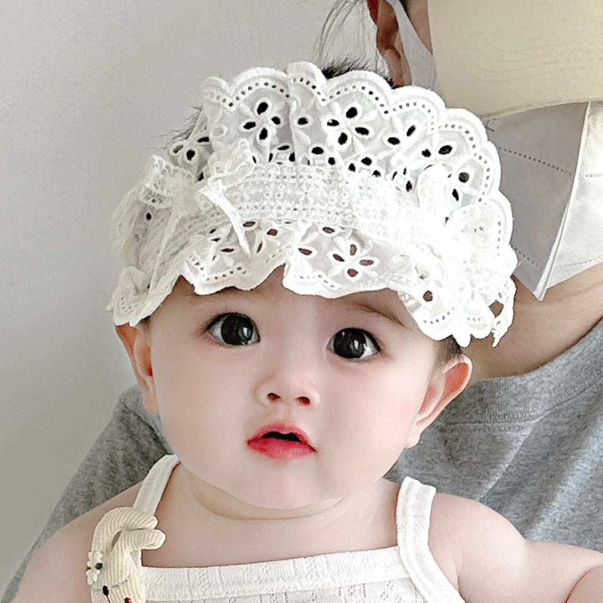 婴幼儿夏季薄款蕾丝花朵公主头饰宝宝满月百岁护脑门宽发带105