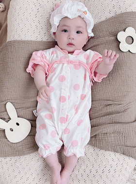 婴幼儿新中式夏季薄款透气波点爬服新生儿满月百日连体衣Z1202