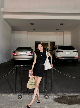 SHARLENE2024夏季新款_设计师款雕塑上衣_高级立体感修身长款背心