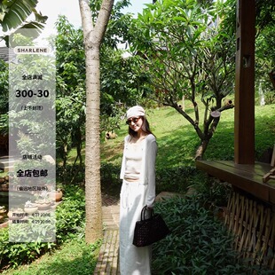 SHARLENE2025新款 _B入chao百搭显瘦通勤亚麻开衩半裙松紧腰长裙女