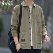 风全棉宽松衬衣男装 啄木鸟纯棉灯芯绒衬衫 外套 长袖 工装 男士 秋冬款