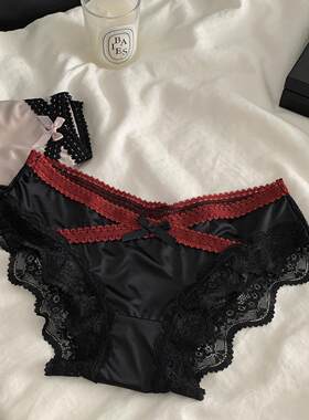 法式缎面蕾丝低腰纯棉档女三角裤