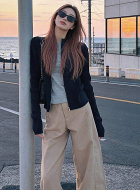 2026新款黑色拉链针织开衫外套女春秋季毛衣修身早秋chic韩系上衣