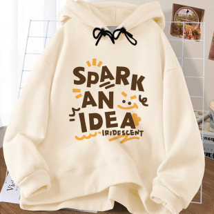 奶黄色卫衣女春款2026新款春季连帽套头上衣独特漂亮女款外套春秋