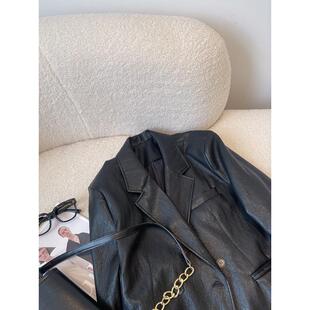 时尚 黑色皮衣西装 韩版 新款 宽松高级感皮夹克上衣潮 外套女2025秋装