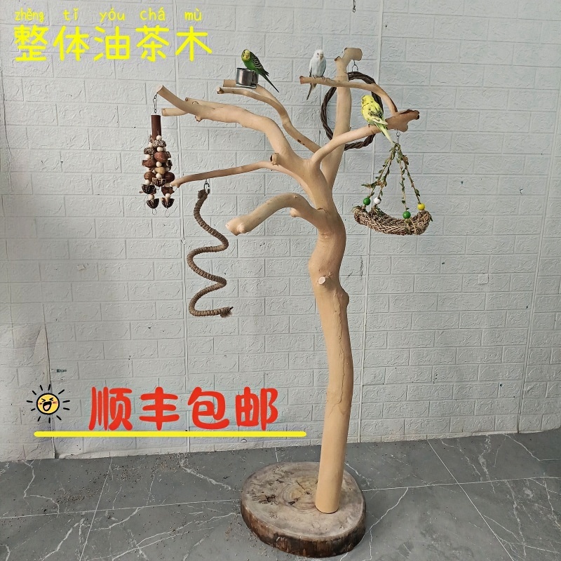 实木整体树枝油茶木鸟架