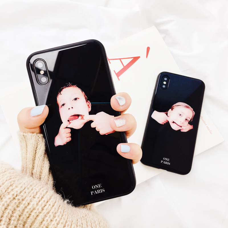 Å·ÃÀ¸ã¹Ö¹íÁ³²£Á§XÆ»¹û6ÊÖ»ú¿ÇiPhone7plus/8/6s¸öÐÔÄÐŮȫ°ü±£»¤Ì×ÇéÂÂ8pпî·Àˤ7P³±ÅƺÚÉ«6splus¾µÃæ