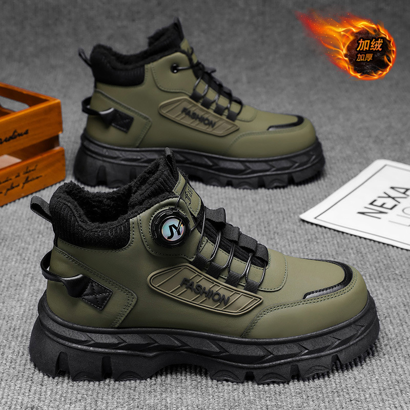 冬季男鞋加绒高帮马丁靴男士英伦复古工装鞋厚底加厚保暖棉鞋