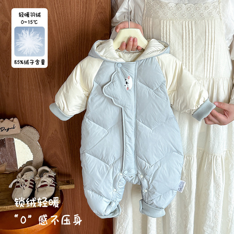 男童羽绒连体衣冬季新款男宝保暖加厚连帽爬服婴幼儿外出哈衣 a类