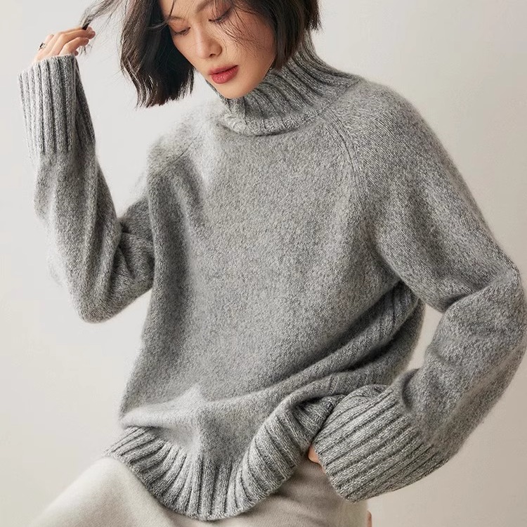 花纱三股加厚baby小山羊绒衫女宽松针织衫高领慵懒风毛衣