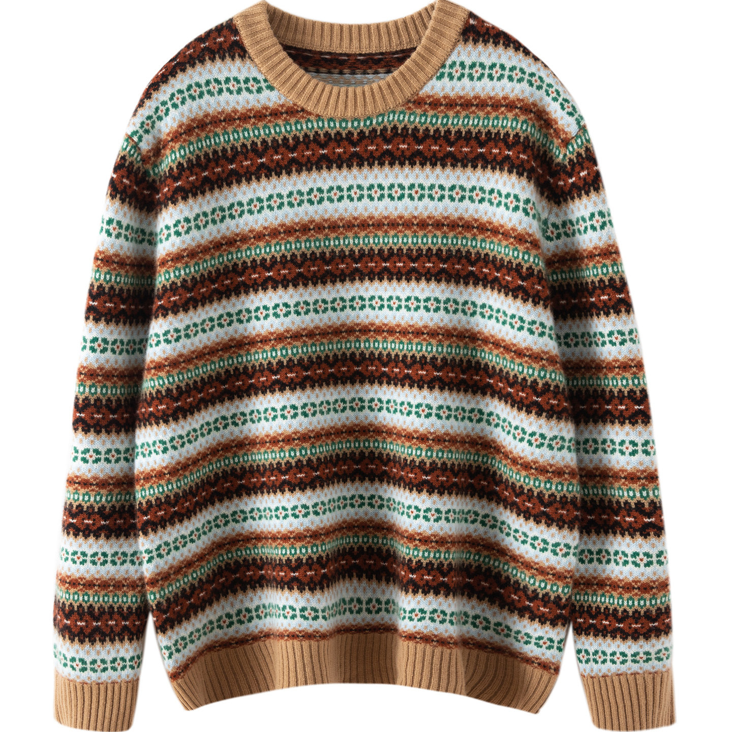 波西米亚 加厚baby山羊绒衫女圆领宽松针织衫拼色条纹羊毛衣