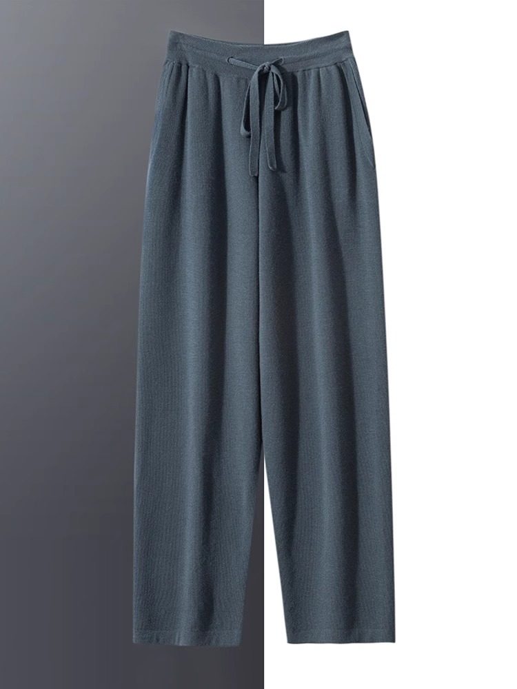 精纺68支3股100%纯山羊绒裤男士薄款春夏外穿宽松休闲直筒针织裤