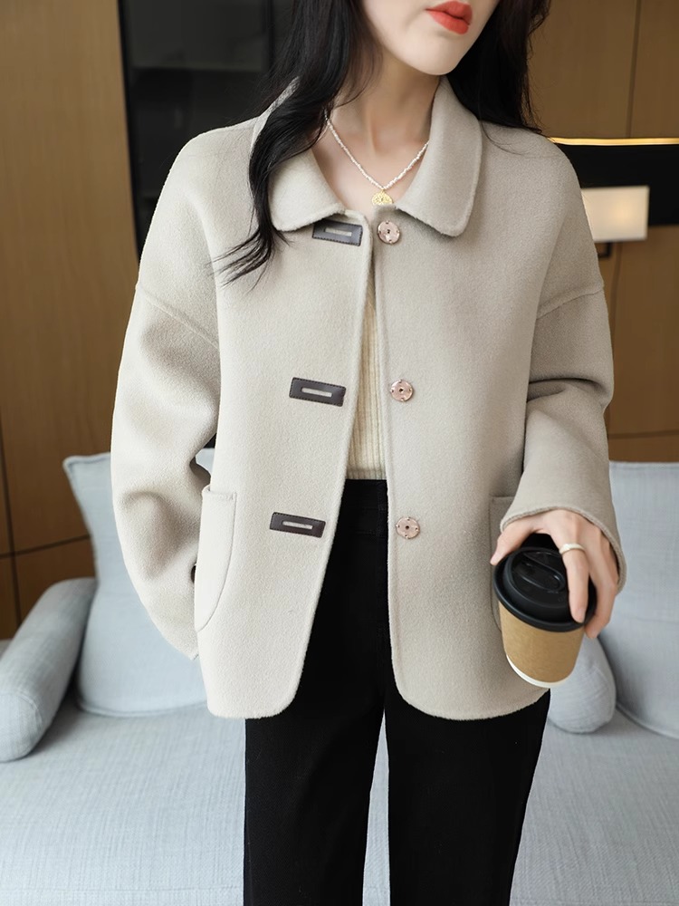 韩系高级感气质毛呢大衣女2023秋冬新款纯羊毛短款百搭小个子外套