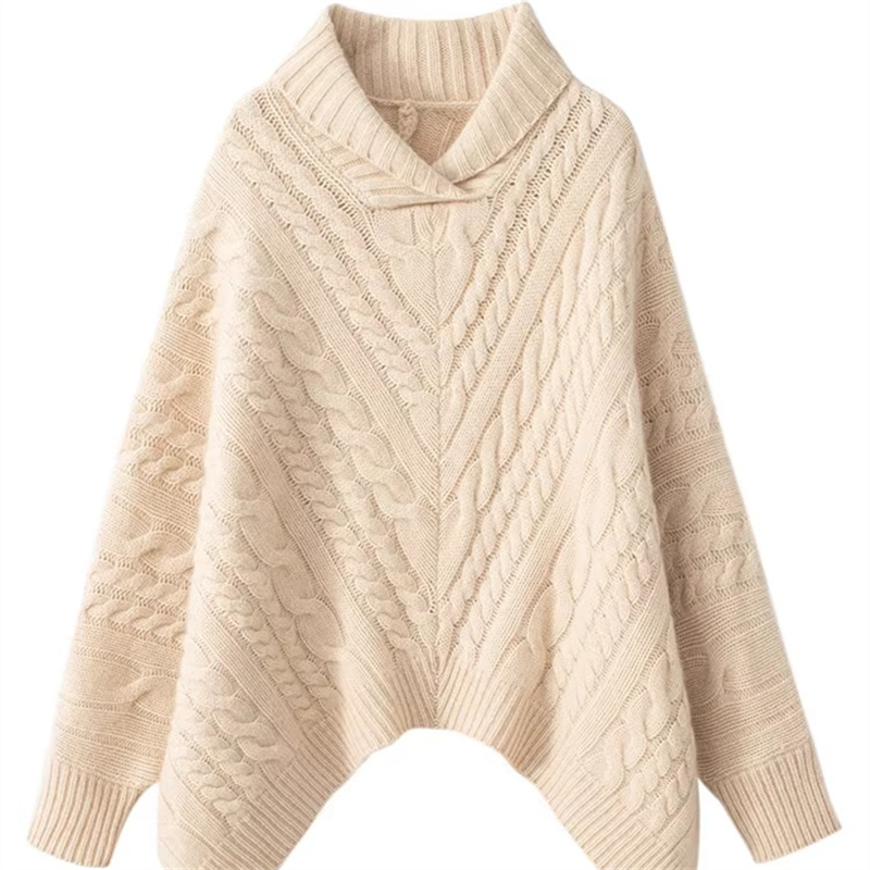 上身爆美！100%纯羊绒蝙蝠袖高领毛衣女秋冬麻花慵懒套头毛衣宽松