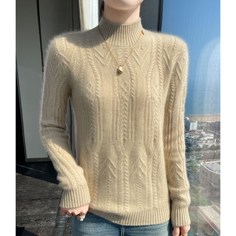 24冬季新款重磅七针加厚半高领羊绒衫女100纯山羊绒毛衣女打底衫