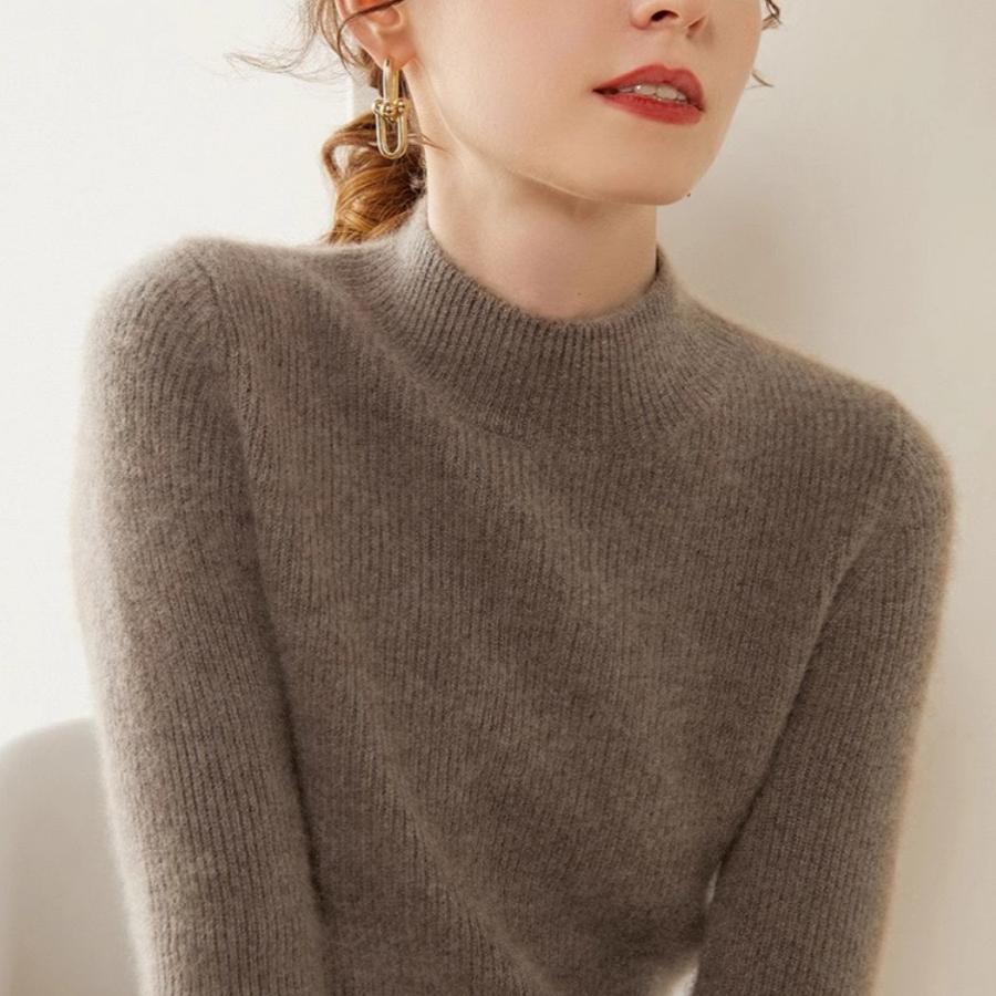 双股加厚~25秋新款山羊绒衫女半高领抽条针织打底衫内搭紧身毛衣