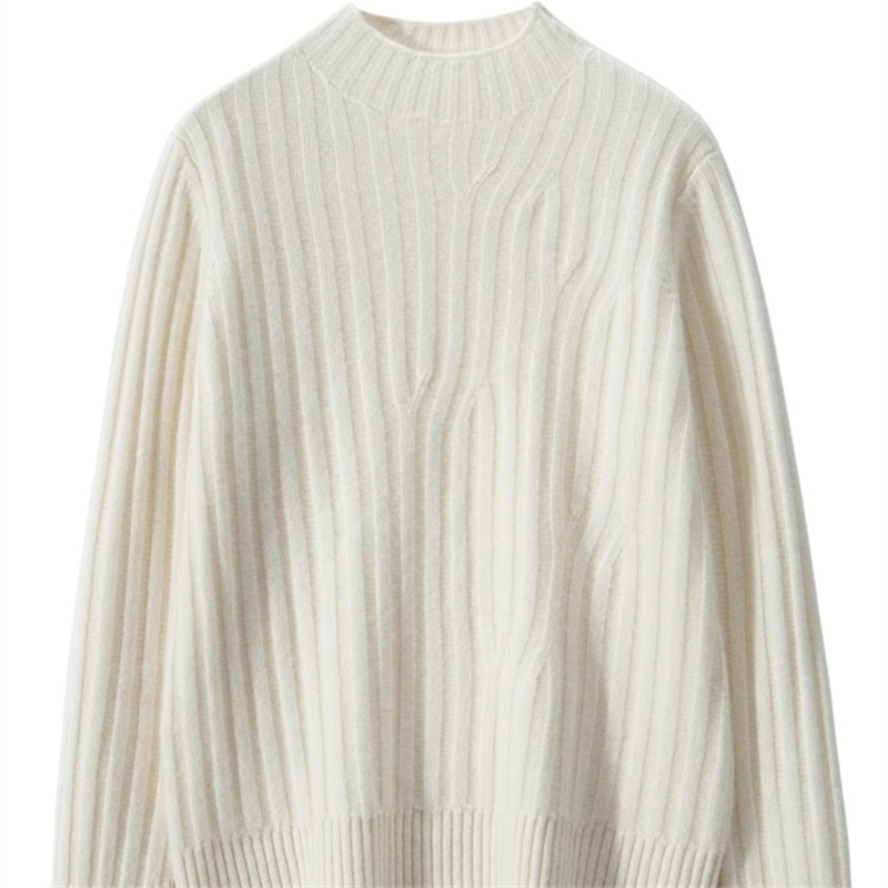 羊绒衫女100%纯羊绒毛衣加厚半高领抽条针织衫打底衫内搭宽松毛衣