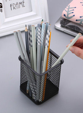 晨光(M&G)文具金属时尚网格方形笔筒 学生办公用品 桌面收纳盒 黑色单个装ABT98402