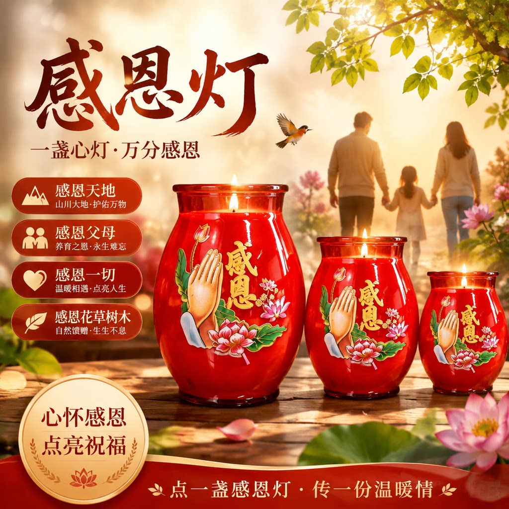 红玻璃天然植物酥油灯20/48/小时家用室内供灯无烟节日蜡烛长明灯