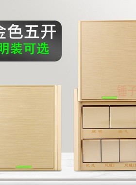 通用浴霸开关四开五开上滑盖卫生间取暖防水照明换气86型16A明装