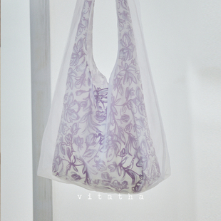 Vitatha番塔塔 纺诗车间系列 巨仙花卉夏日紫色朦胧欧根纱包