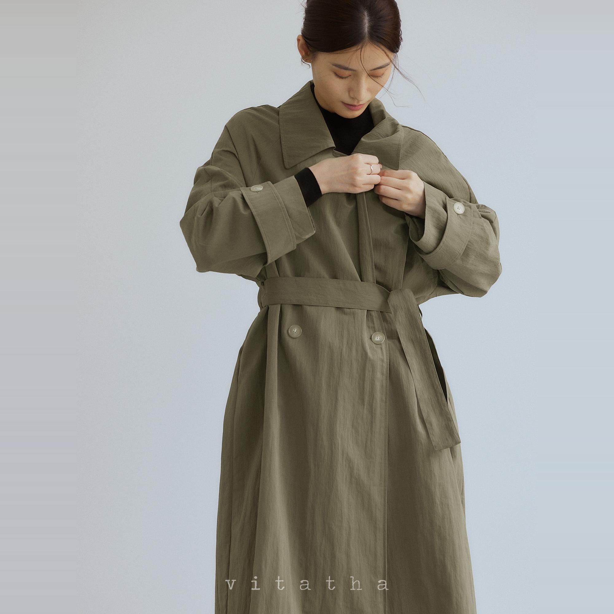 Vitatha番塔塔 秋经典百搭复古显瘦翻领插肩廓形长款风衣外套女