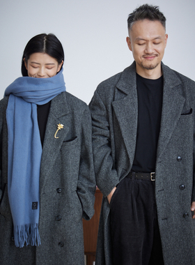 Vitatha番塔塔 和Ta一起穿复古羊毛情侣中性黑灰色人字纹西装大衣