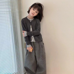 女童秋冬套装童装洋气假两件毛衣女孩呢子裤子两件套长袖长裤潮款
