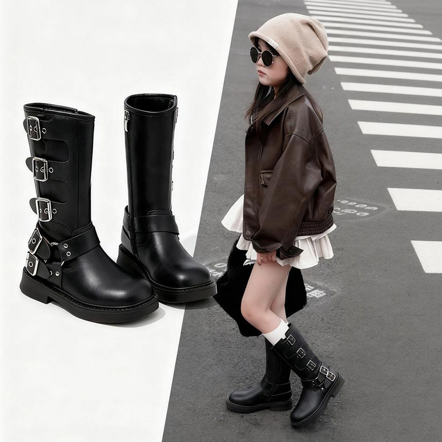 女童靴子秋冬中筒靴加绒长靴子童鞋新款鞋子洋气皮靴长筒靴马丁靴,童鞋/婴儿鞋/亲子鞋,皮靴,淘宝优惠券,粉丝福利购,淘宝优惠卷