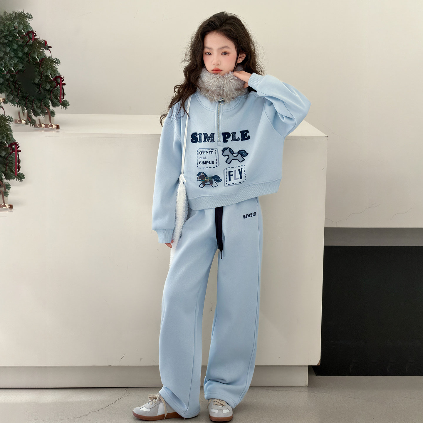 女童冬季加绒针织套装2025新款儿童保暖翻领卫衣直筒休闲裤两件套,童装/婴儿装/亲子装,套装,淘宝优惠券,粉丝福利购,淘宝优惠卷