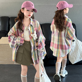 长袖 格子长袖 衬衫 儿童宽松休闲外套中长款 洋气潮 2026新款 女童春季